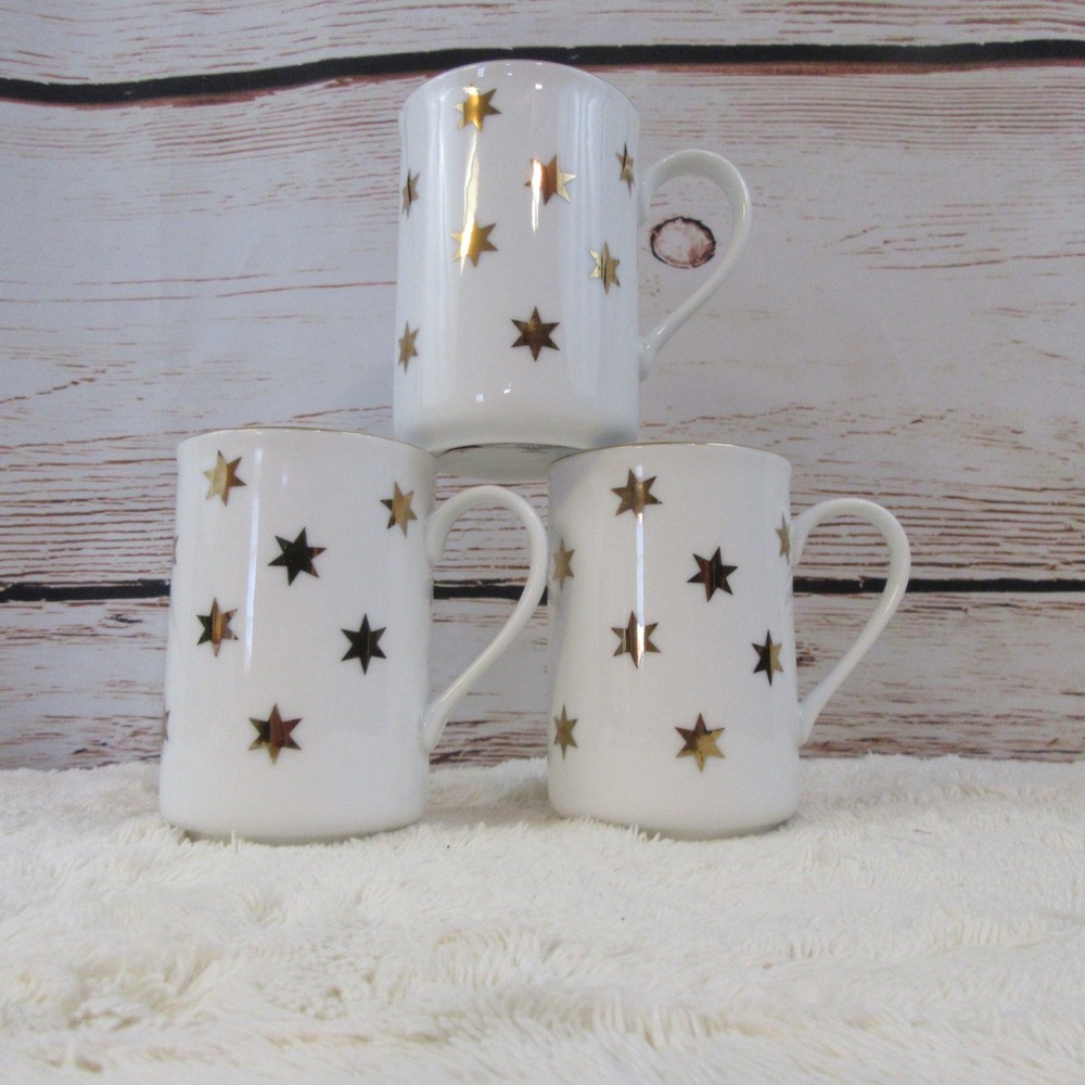 Vintage American Atelier Party time white mugs (set of 3)